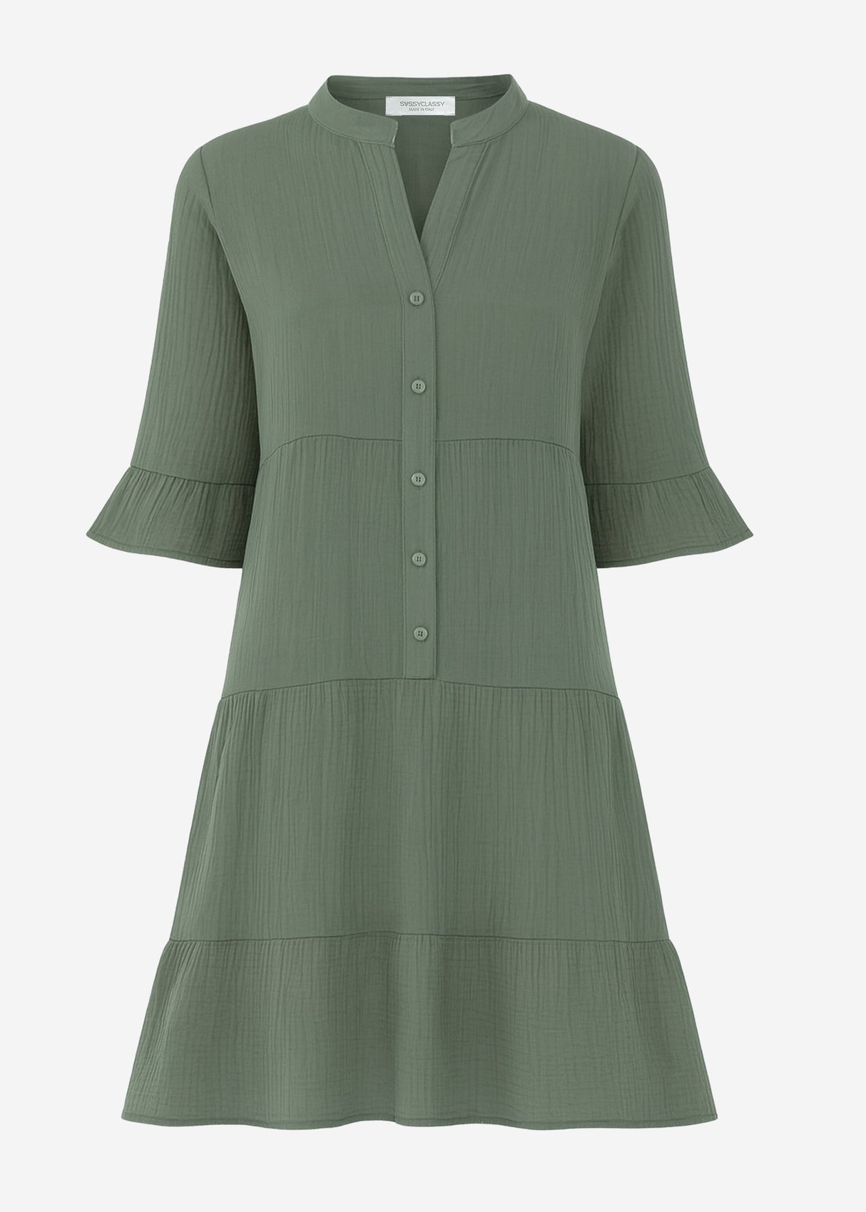 Musselin Dress with Volants - Khaki