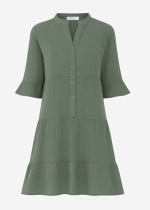 Musselin Dress with Volants - Khaki