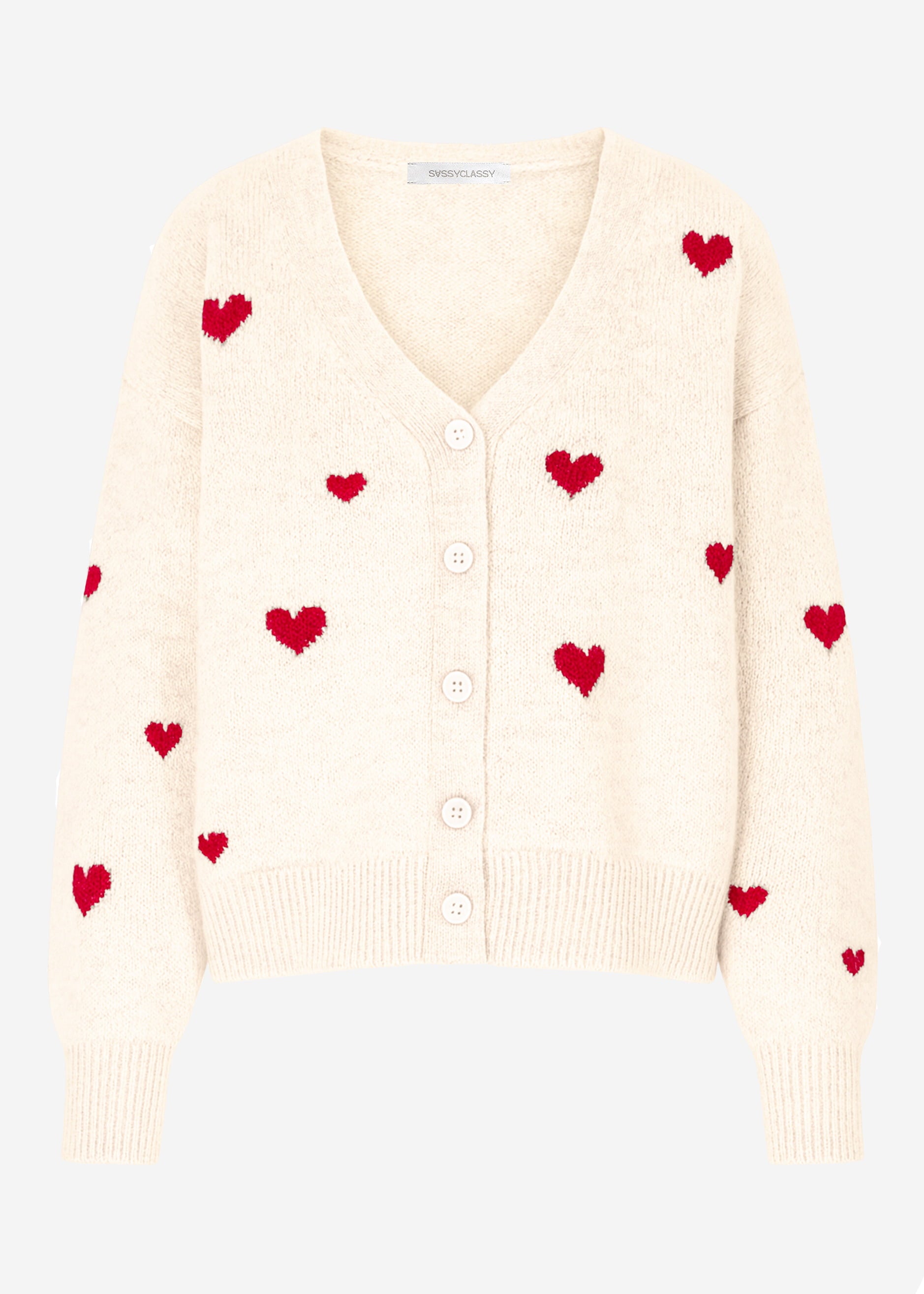 yuyu bibiy.heart  cardigan White 箱入り！ Shop Varsity Chunky Heart Cardigan in Ivory and Red