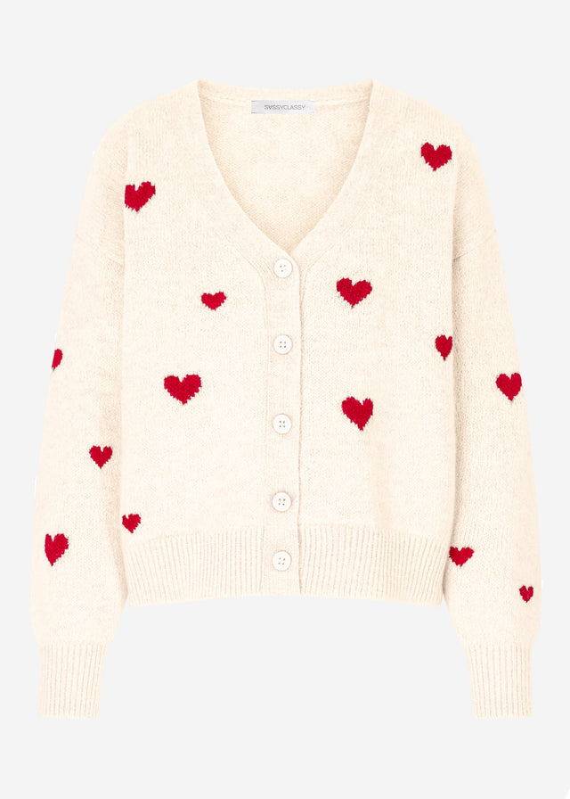 Cardigan mit roten Herzen - offwhite