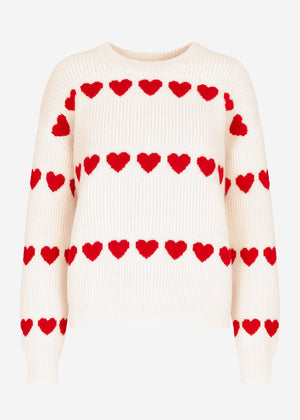 Oversized sweater with red hearts - off-white