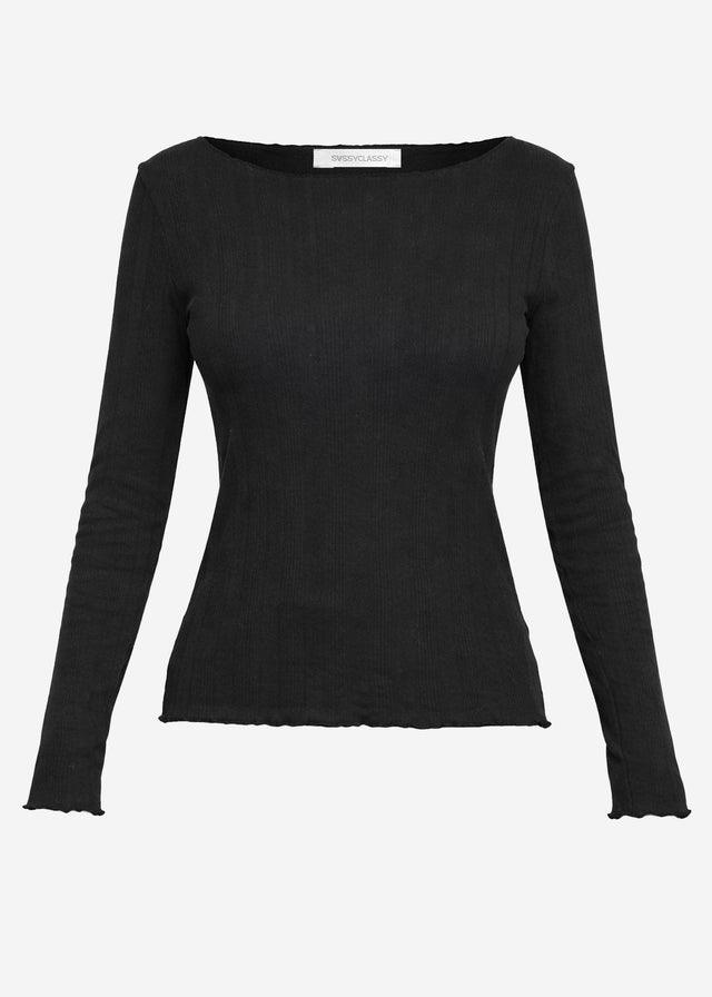 Pointelle long-sleeved top - black