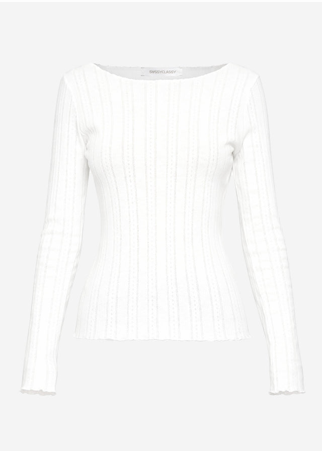 Pointelle Langarmshirt - weiß
