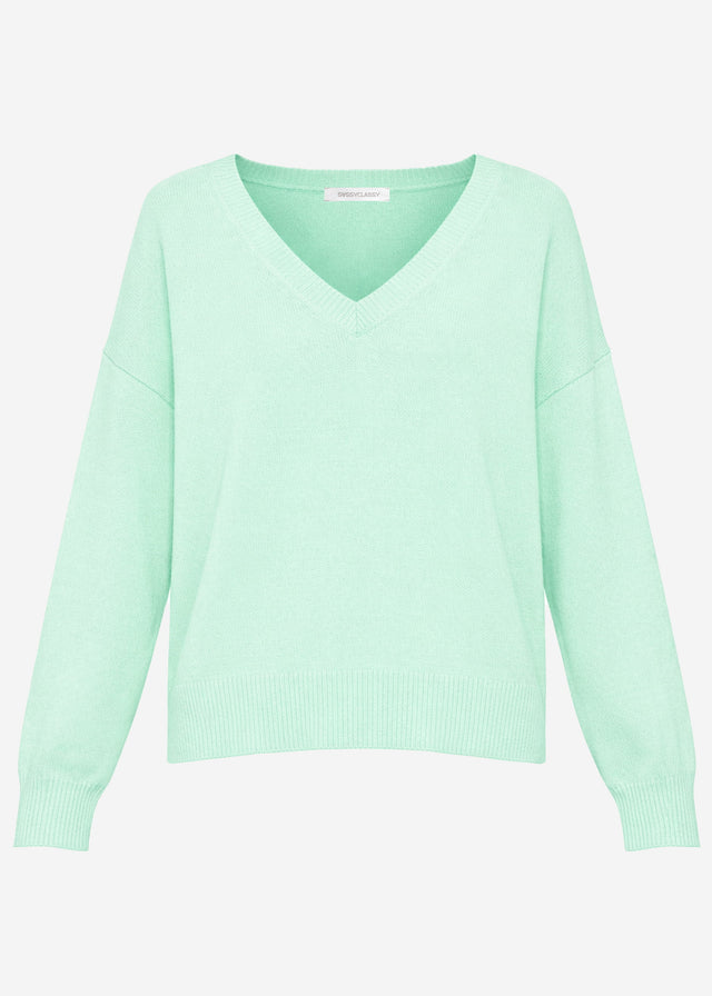 Oversize Baumwoll-Pullover mit tiefem V-Ausschnitt - mint