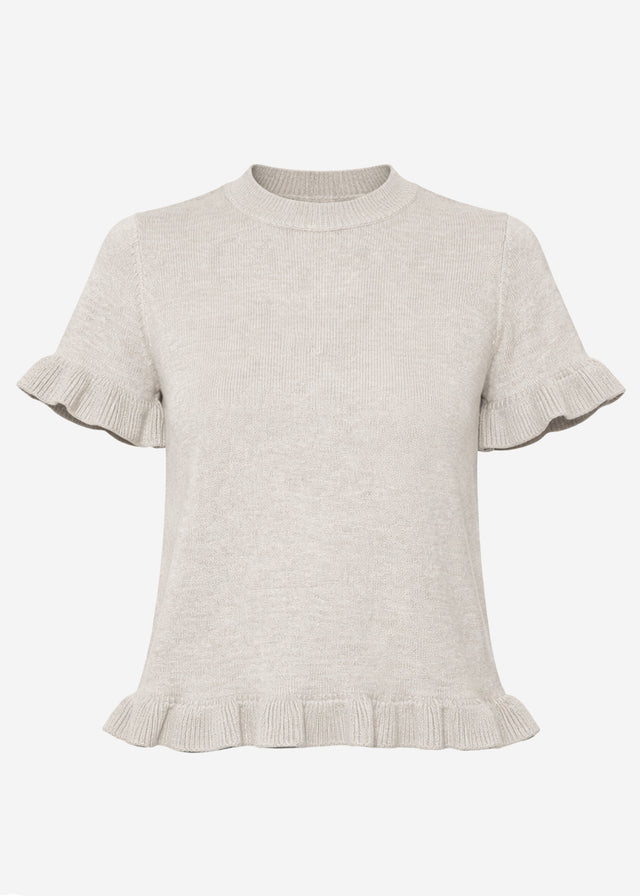 Kurzarm-Pullover mit Volants - grau