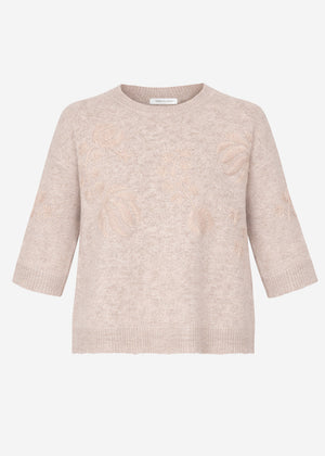 Sweater with floral embroidery - taupe