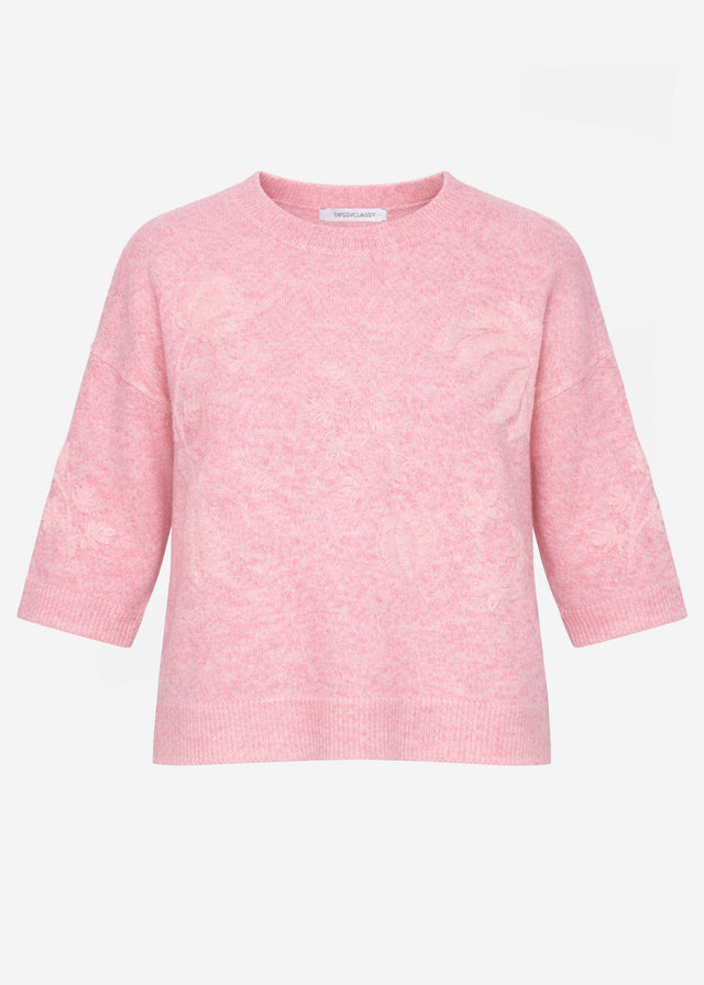 Pullover mit floraler Stickerei - rosa