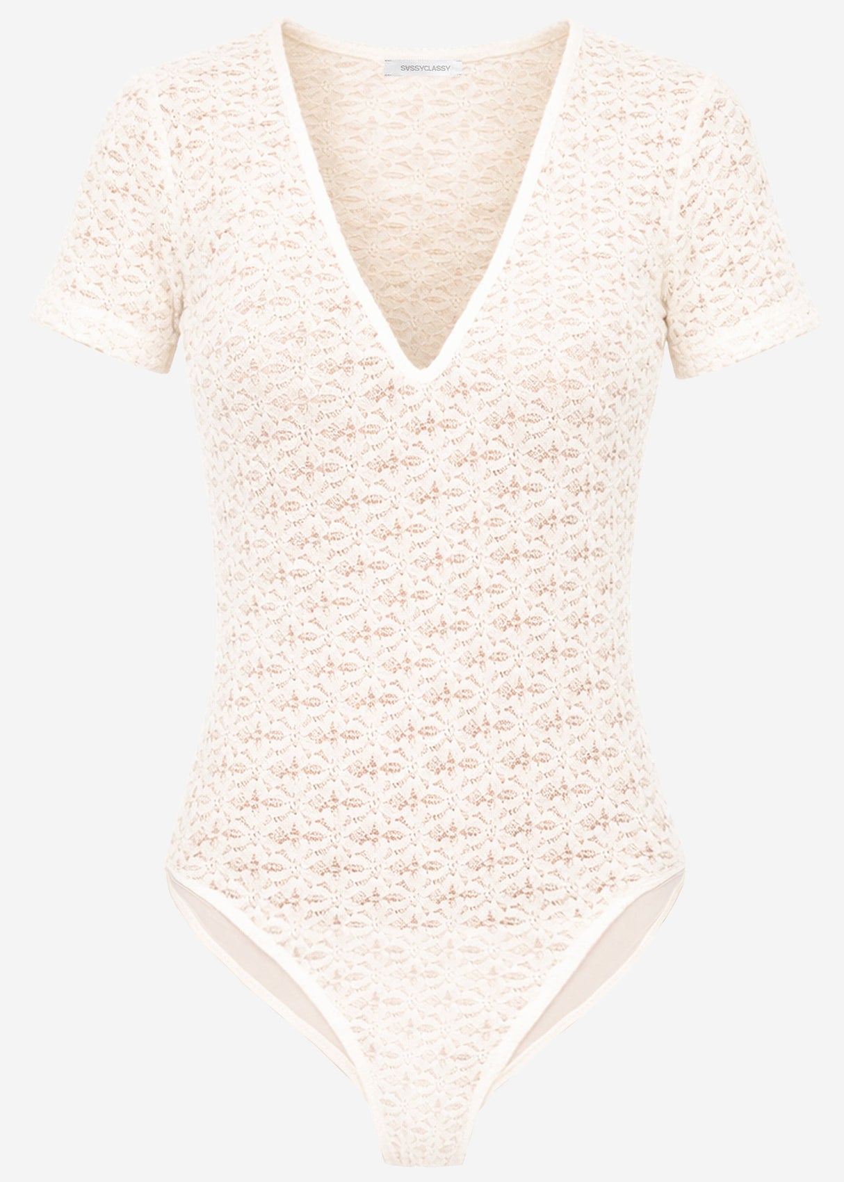 Short-sleeved bodysuit in floral lace - off-white