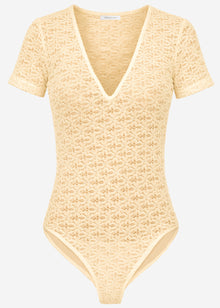 Short-sleeved floral lace bodysuit - yellow
