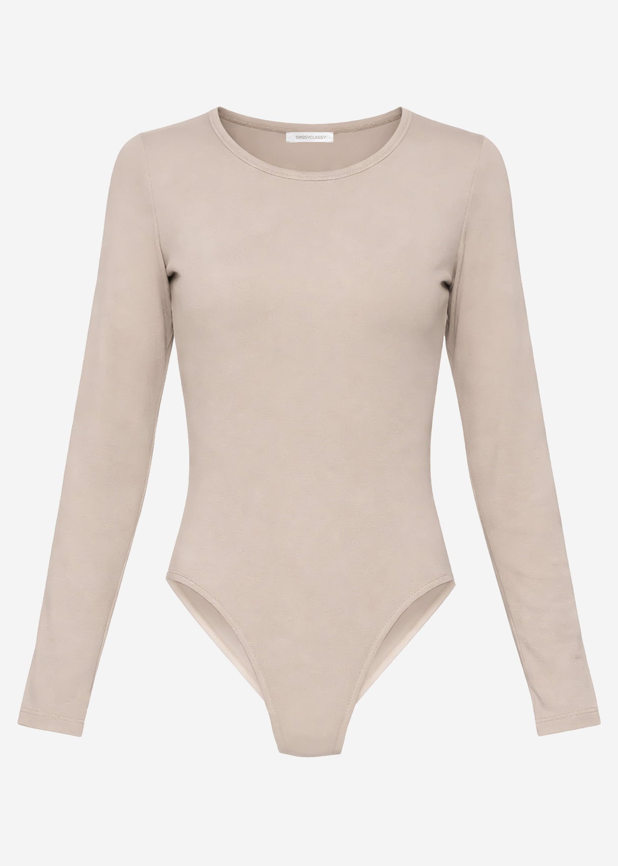 Langarm Body mit Rundhalsausschnitt - beige