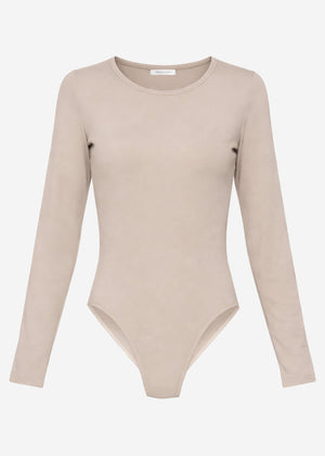 Langarm Body mit Rundhalsausschnitt - beige
