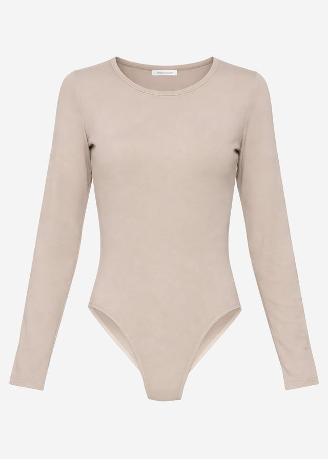 Langarm Body mit Rundhalsausschnitt - beige