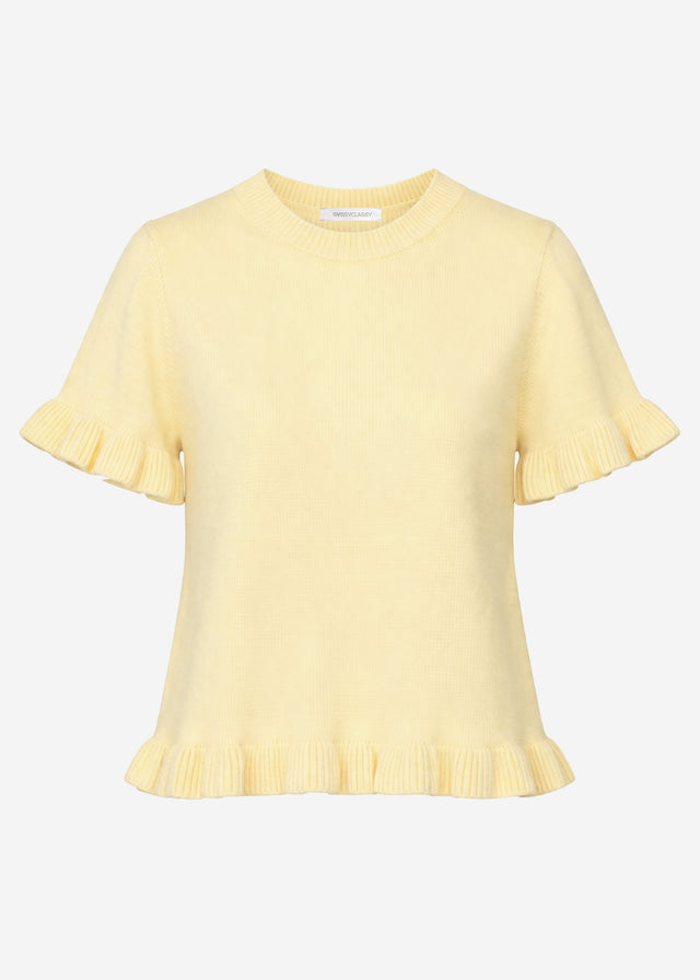 Short-sleeved top with flounces - butter yellow