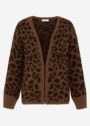 Kurzer Cardigan mit Leo-Print - camel-braun