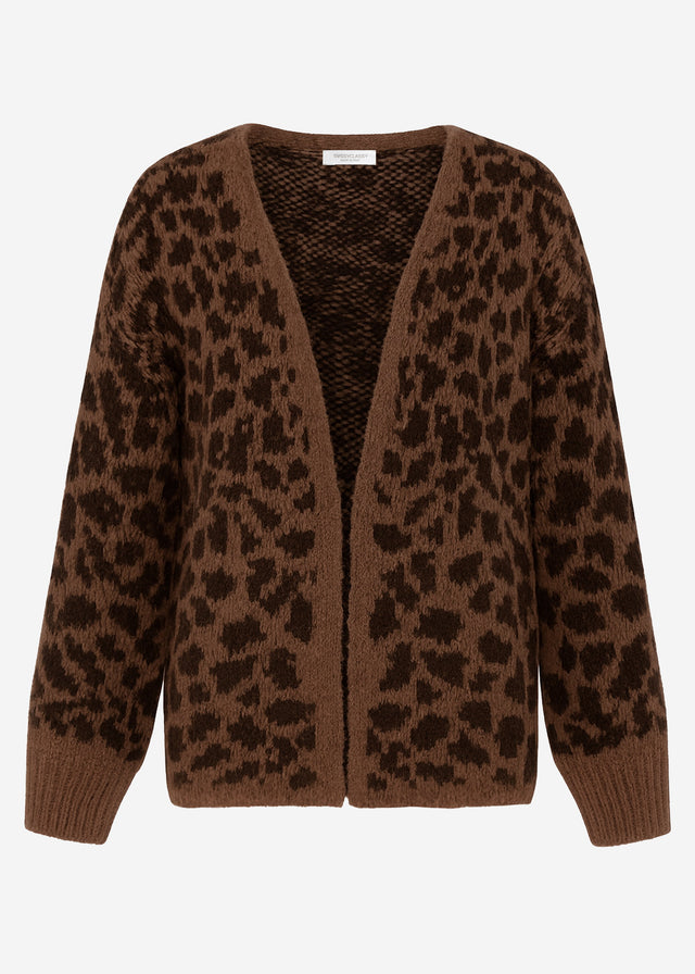 Short cardigan with leopard print - camel-brown