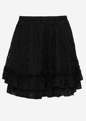 Short ruffled lace skirt - black
