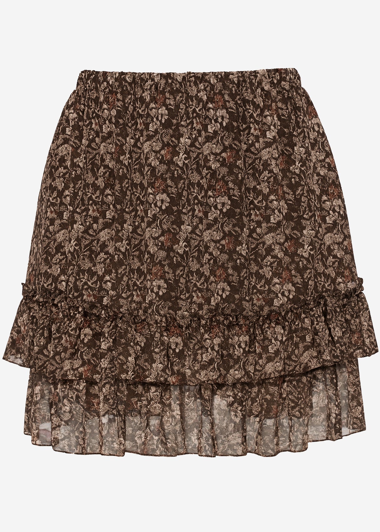 Short flounce skirt with floral print - brown