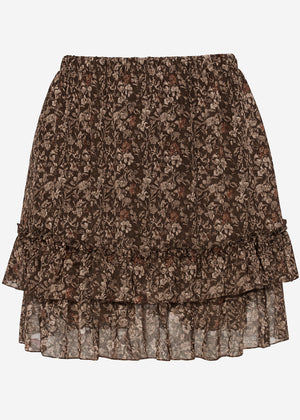 Short flounce skirt with floral print - brown