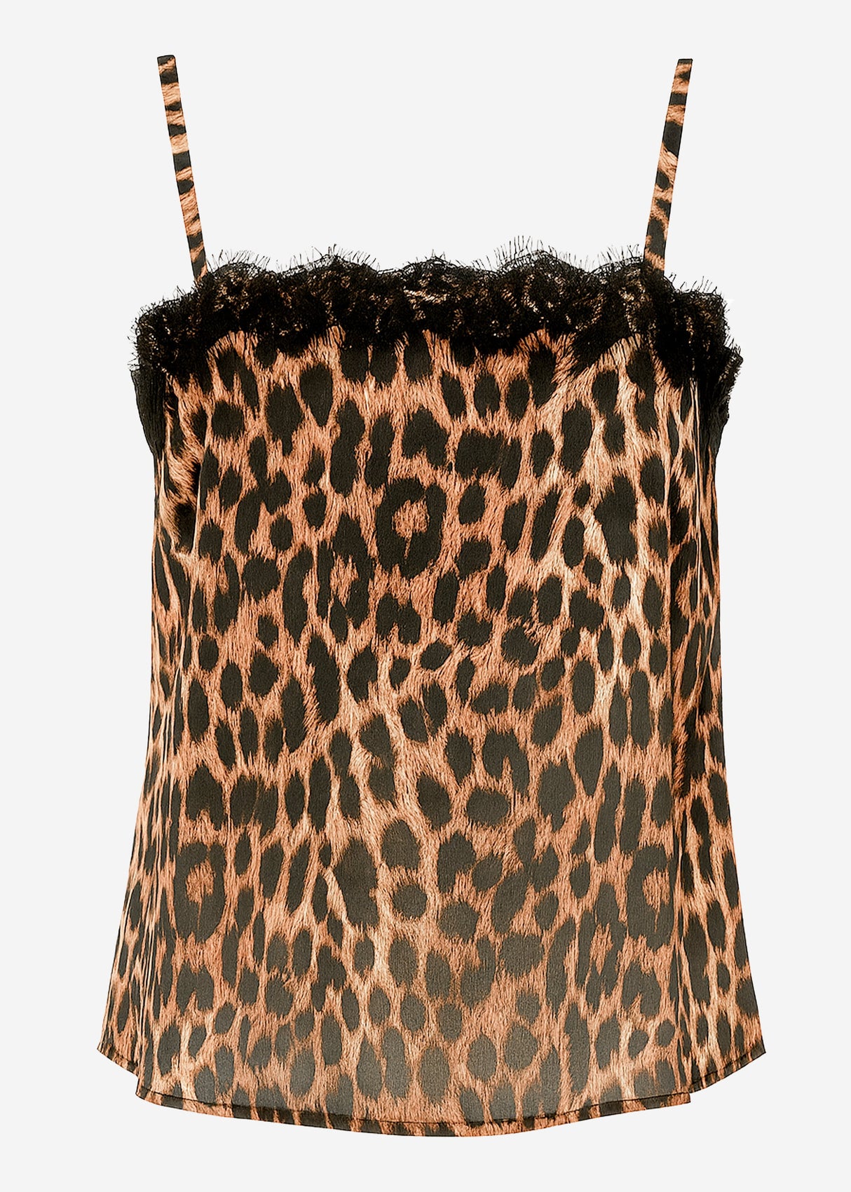 Satin top in leopard print with lace - brown