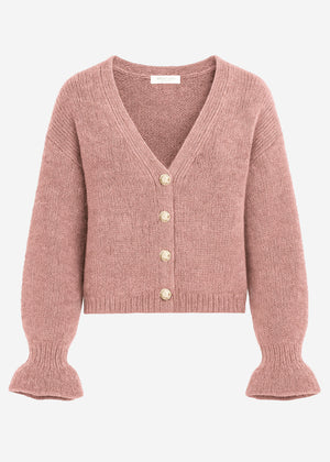 Cardigan with flounces - dusky pink