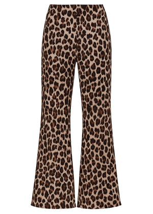 Wide jersey pants with leopard print - beige