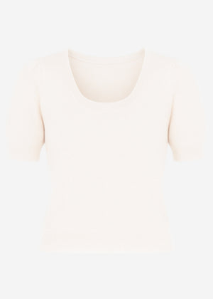 Knitted top with puff sleeves - cream