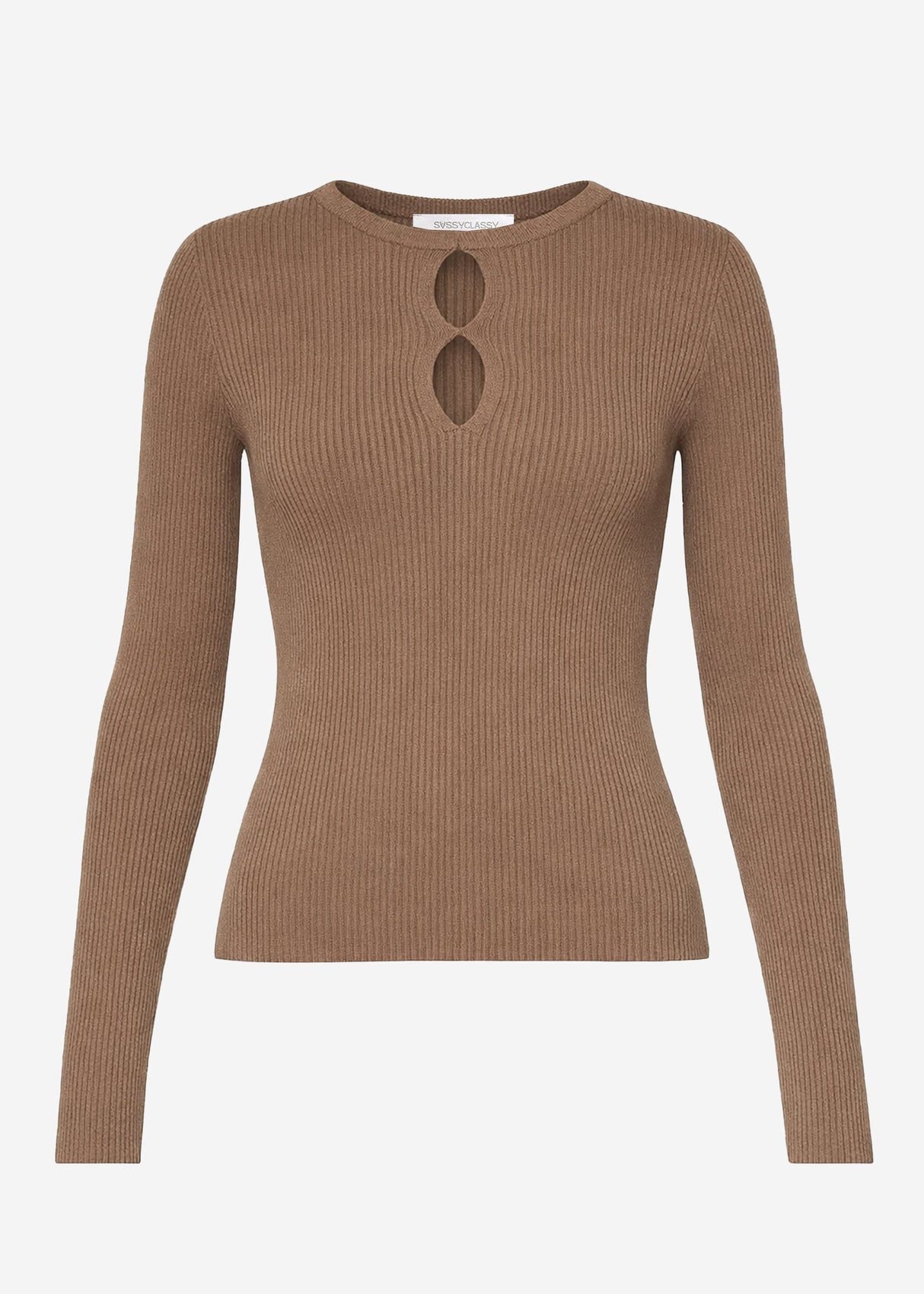 Ribbed knit top with cut-outs - brown