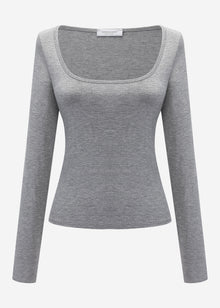 Langarmshirt mit Ausschnitt - grau