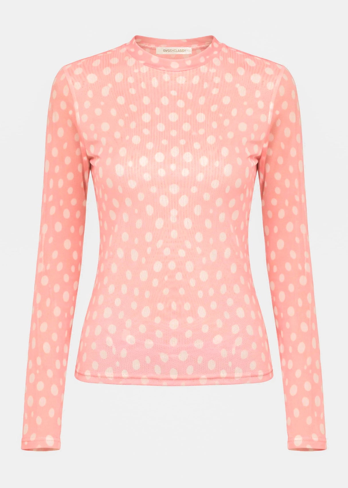 Getupftes Mesh Shirt mit Rundhals - rosa