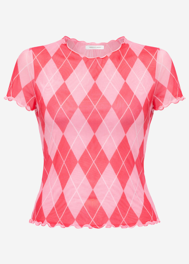 Mesh T-shirt with diamond print - rose
