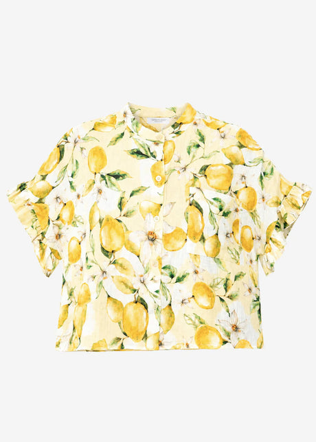Kurzarm Musselin Bluse mit Lemon Print - gelb by SASSYCLASSY