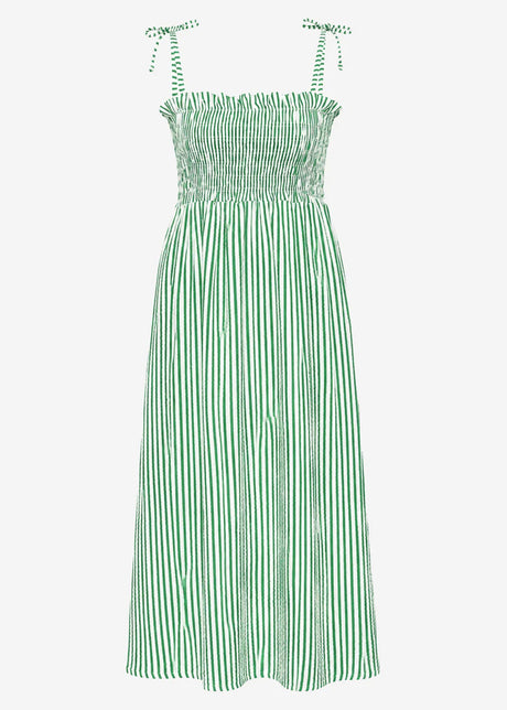 Gestreiftes Maxi Musselin Kleid mit Trägern - grün