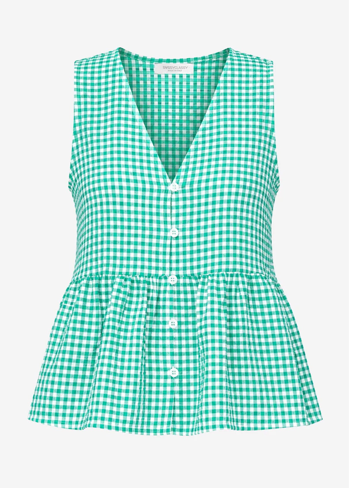 Muslin Top with Gingham Print - Green