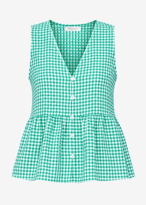 Muslin Top with Gingham Print - Green
