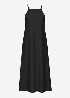 Langes Slip Kleid mit Trägern - schwarz