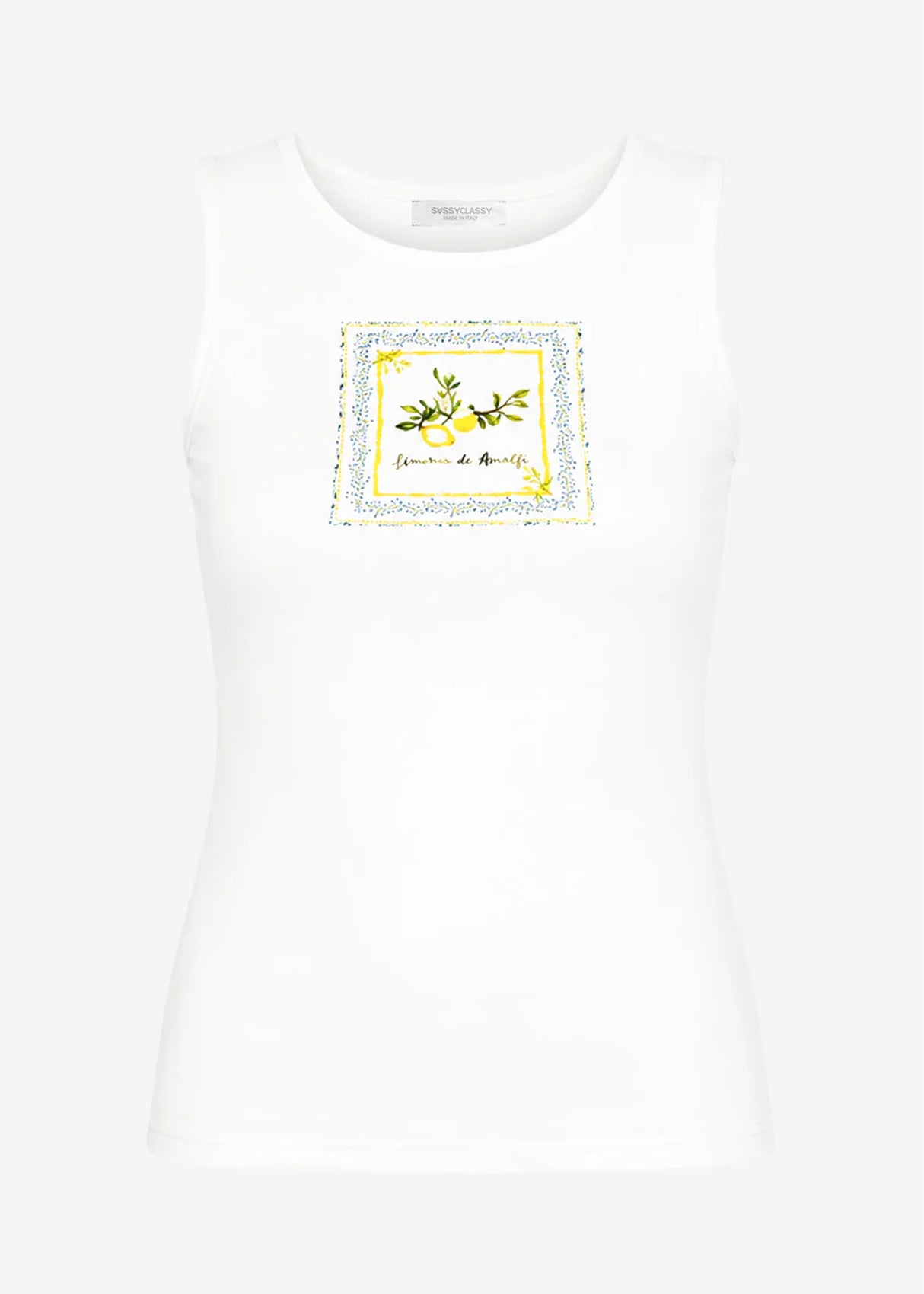 Ärmelloses Top mit Lemon-Print - weiß