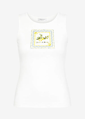 Ärmelloses Top mit Lemon-Print - weiß