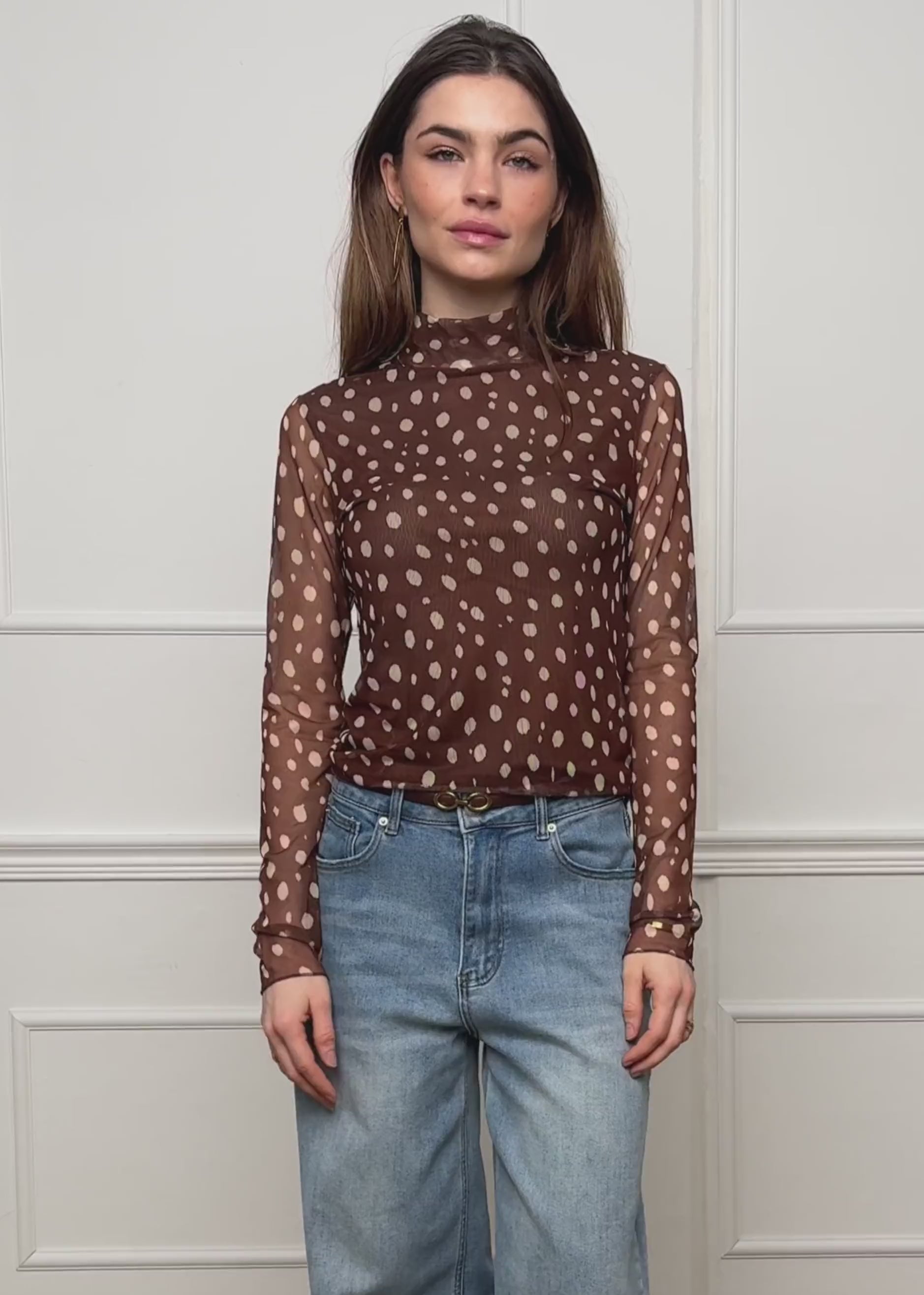 S*6様 L'Or / Yoke Shirring Blouse ブラウン ロル Mesh long-sleeved shirt with polka dots - brown – SASSYCLASSY