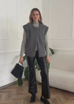 Ribbed long-sleeved shirt with stand-up collar - gray