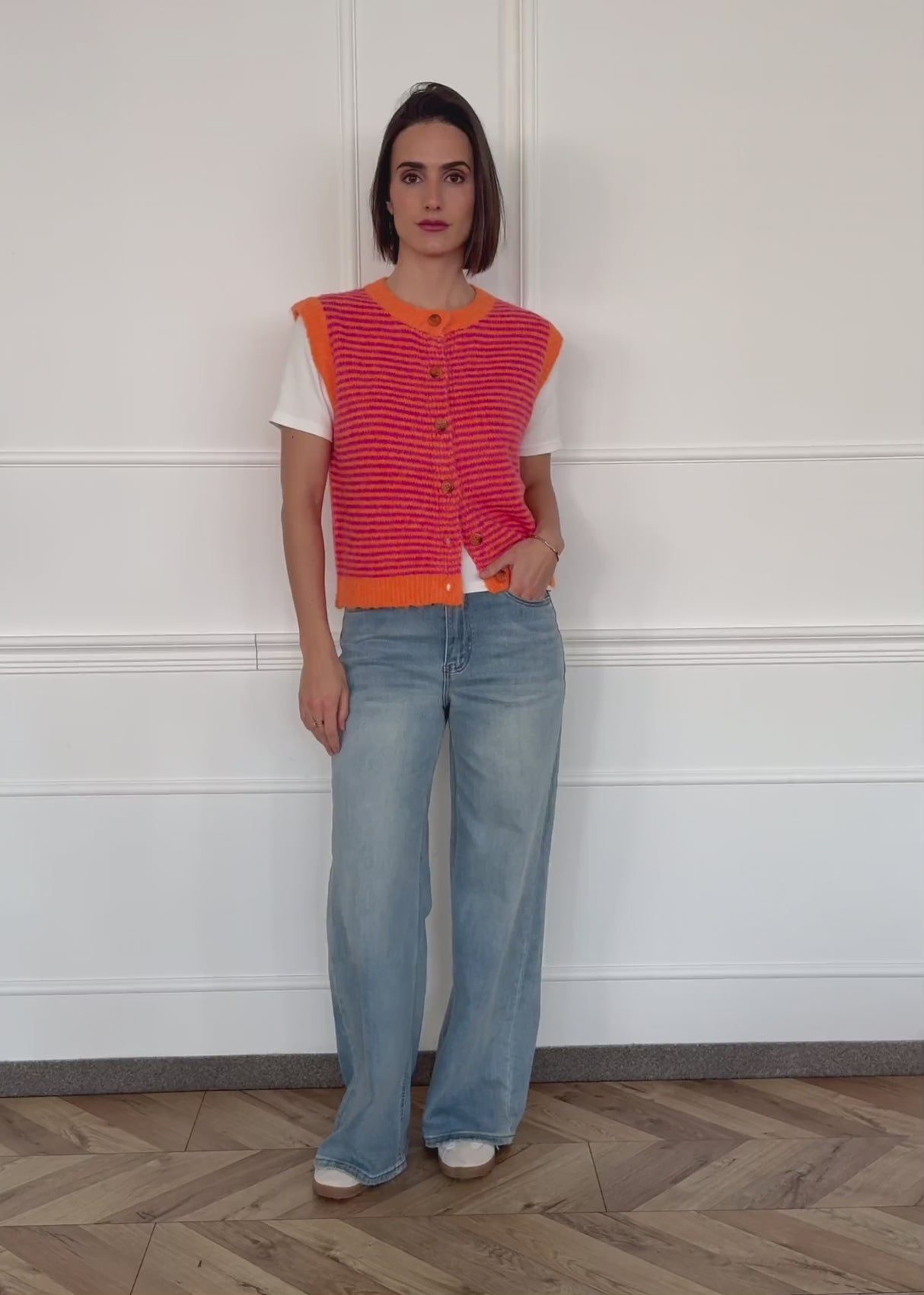 Striped knitted vest - orange