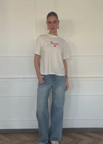 Oversize T-Shirt mit "BISOU" Print - offwhite