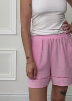 Musselin Shorts mit Spitzenborte - babyrosa