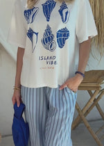 Oversize T-Shirt mit Muschelprint - weiß
