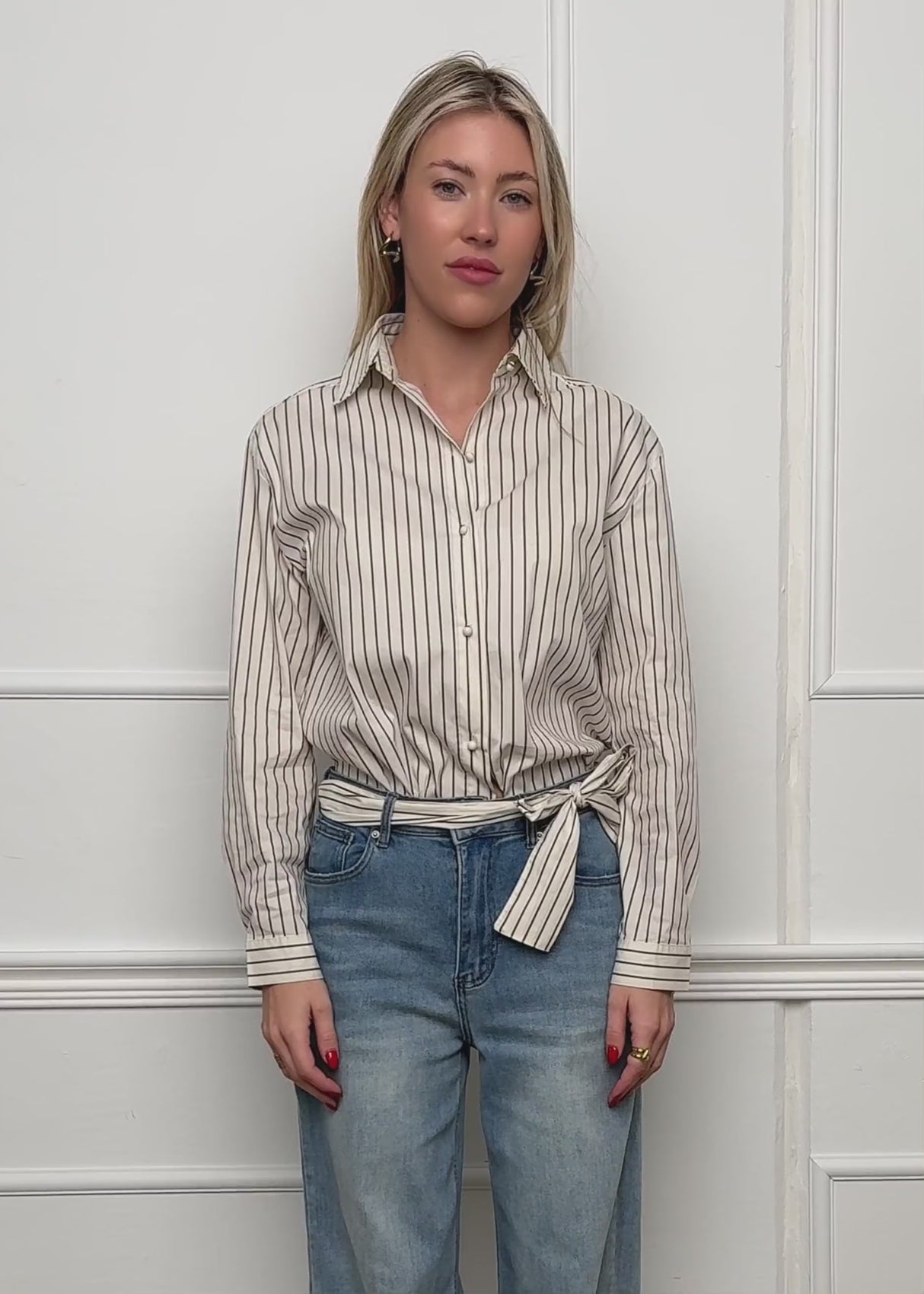 Striped bow blouse - beige by SASSYCLASSY