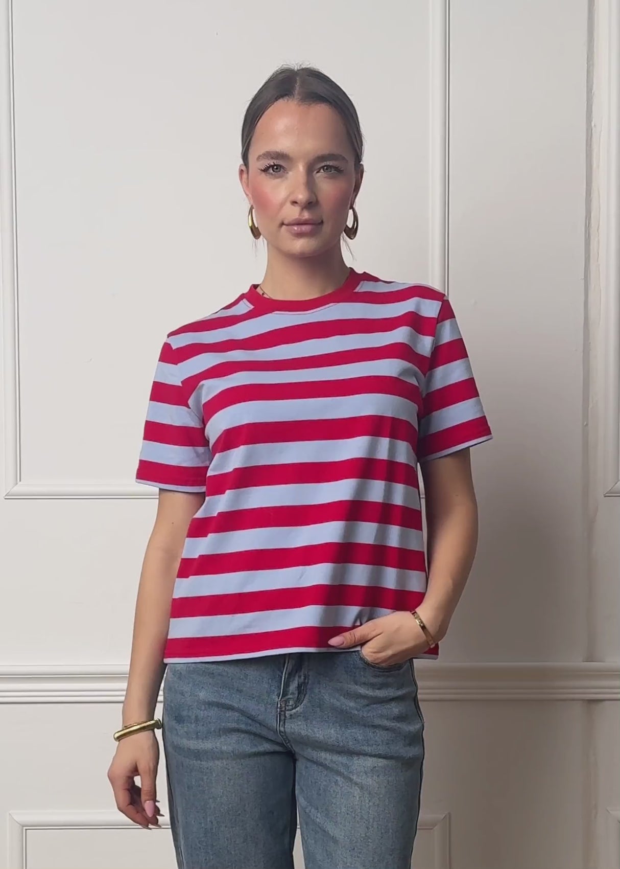 T-shirt with block stripes - lilac-red