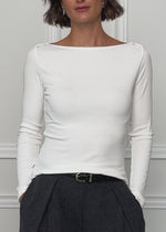 Langarmshirt mit U-Boot Ausschnitt - offwhite