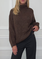 Chunky knit jumper with roll neck - dark brown