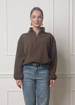 Oversize Fleece Sweatshirt mit Reißverschluss - braun