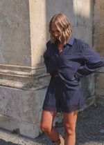 Oversize Bluse mit Spitzendetails - dunkelblau