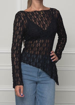 Asymmetrical lace top - black